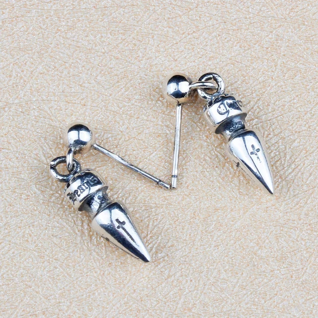 Gothic Punk Style Bullet Spike Nail Drop Earring Men Women 100 Gothic Punk Style Bullet Spike Nail Drop Earring Men Women 100 Solid Sterling Silver 925