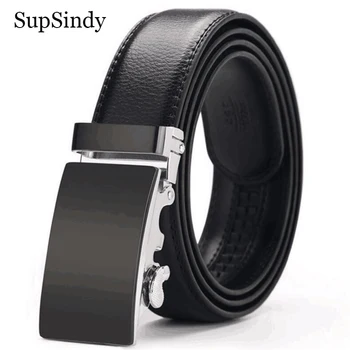 

SupSindy Leather Belts for men Cowhide luxury Automatic Buckle Belt Casual genuine leather man's belt Jeans Waistband male strap