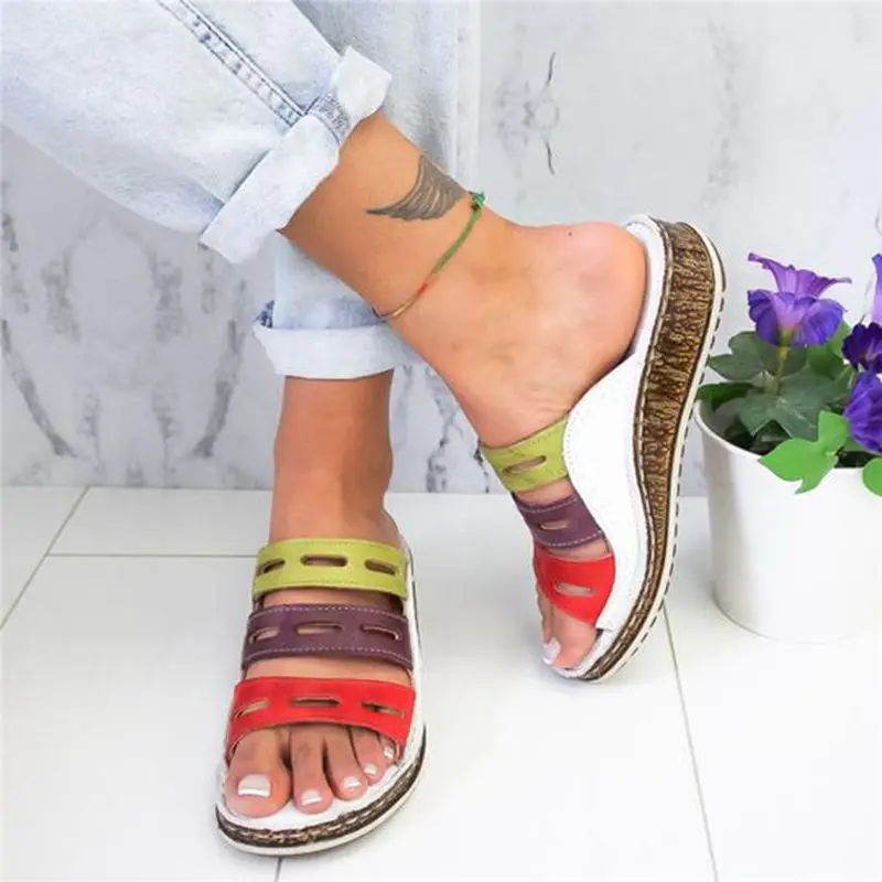 New Summer Women Sandals Stitching Sandals Ladies Open Toe Casual Shoes Platform Wedge Slides Beach Woman Shoe - Цвет: white