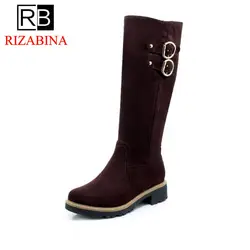 RizaBina Размеры 33-43 женские сапоги до колен на высоком каблуке Для женщин платформа сплошной Цвет из металла с молнией ботинки женский день