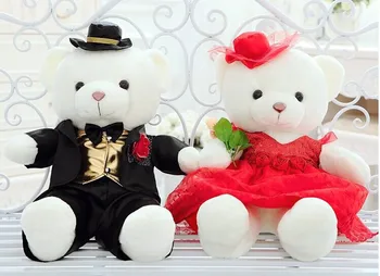 

large 60cm black suits & red rose lace dress wedding bears toys , wedding gift t6809
