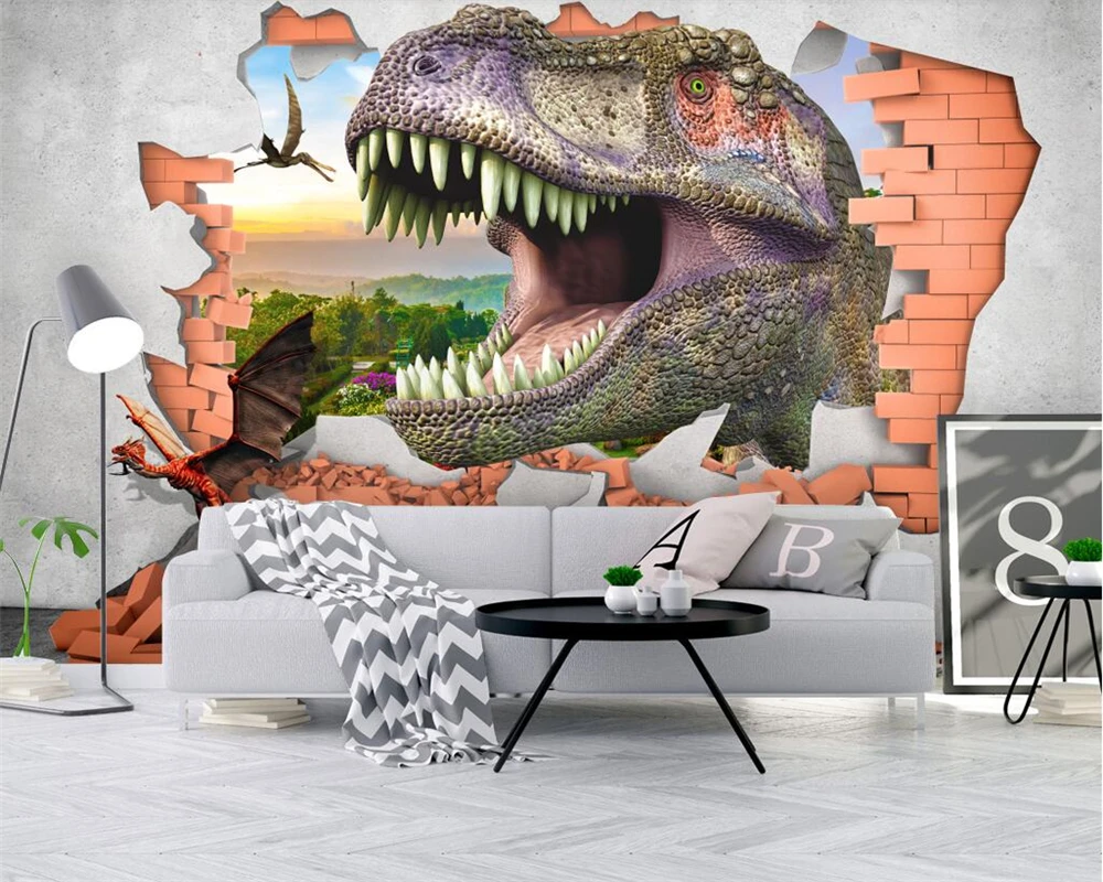 Custom wallpaper 3D dinosaur brick TV sofa mural home decor living room bedroom backdrop 3d wallpaper