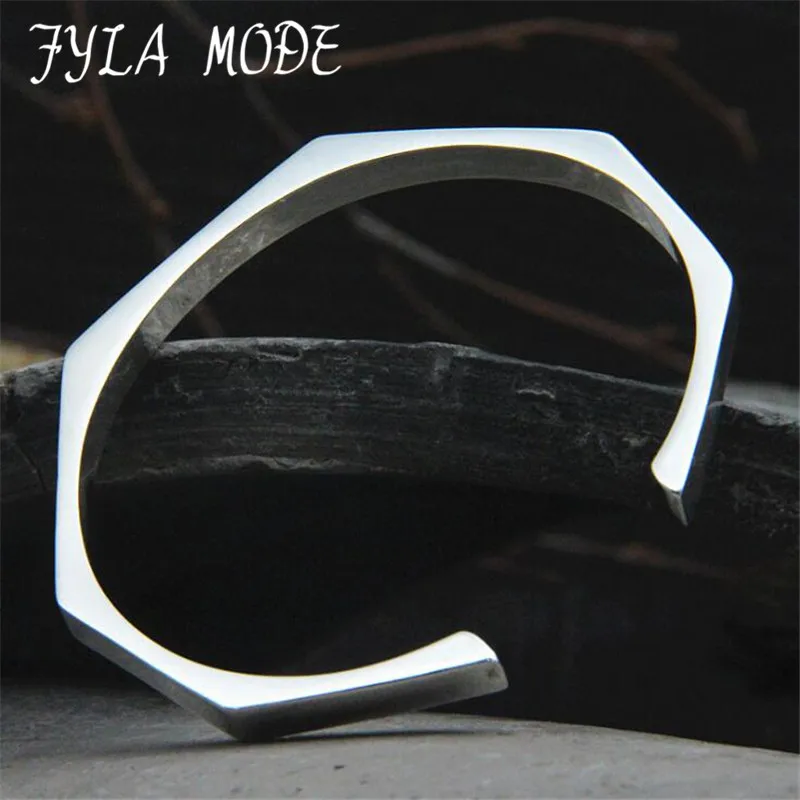 

Fyla Mode Personality Bracelets Bangles Faceted Silver Open Bracelet Men Punk Male Man 925 Sterling Jewelry pulseira feminina028