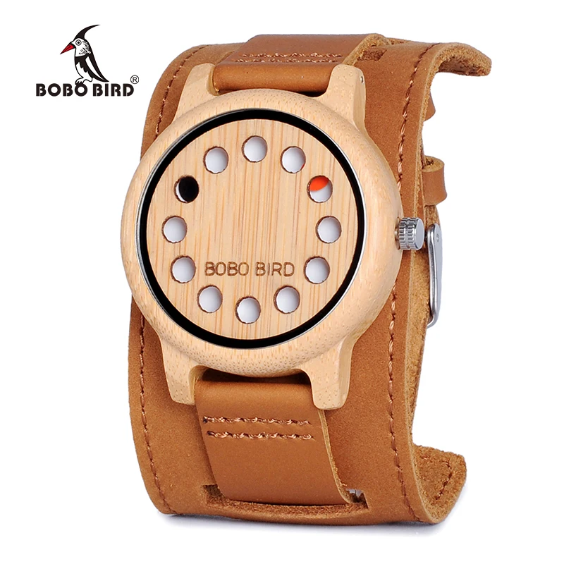 BOBO BIRD L-A26 Wood Wristwatches Fashion Antique Green Dial with Leather Band Casual Quartz Watch for Men in Paper Gift Box