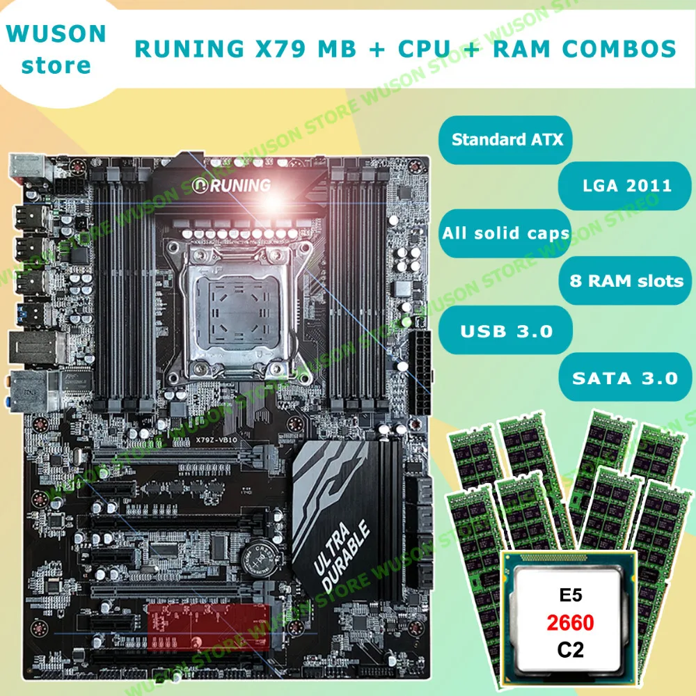 Runing Super X79 LGA2011 материнская плата процессор ОЗУ набор максимальная поддержка 8*16G 1866 память процессор Intel Xeon E5 2660 C2 ram 32G(8*4G) DDR3 RECC