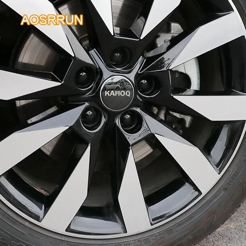 

AOSRRUN Stainless steel wheel hub affixed with automobile wheel hub cover label Car accessories cover For Skoda Karoq