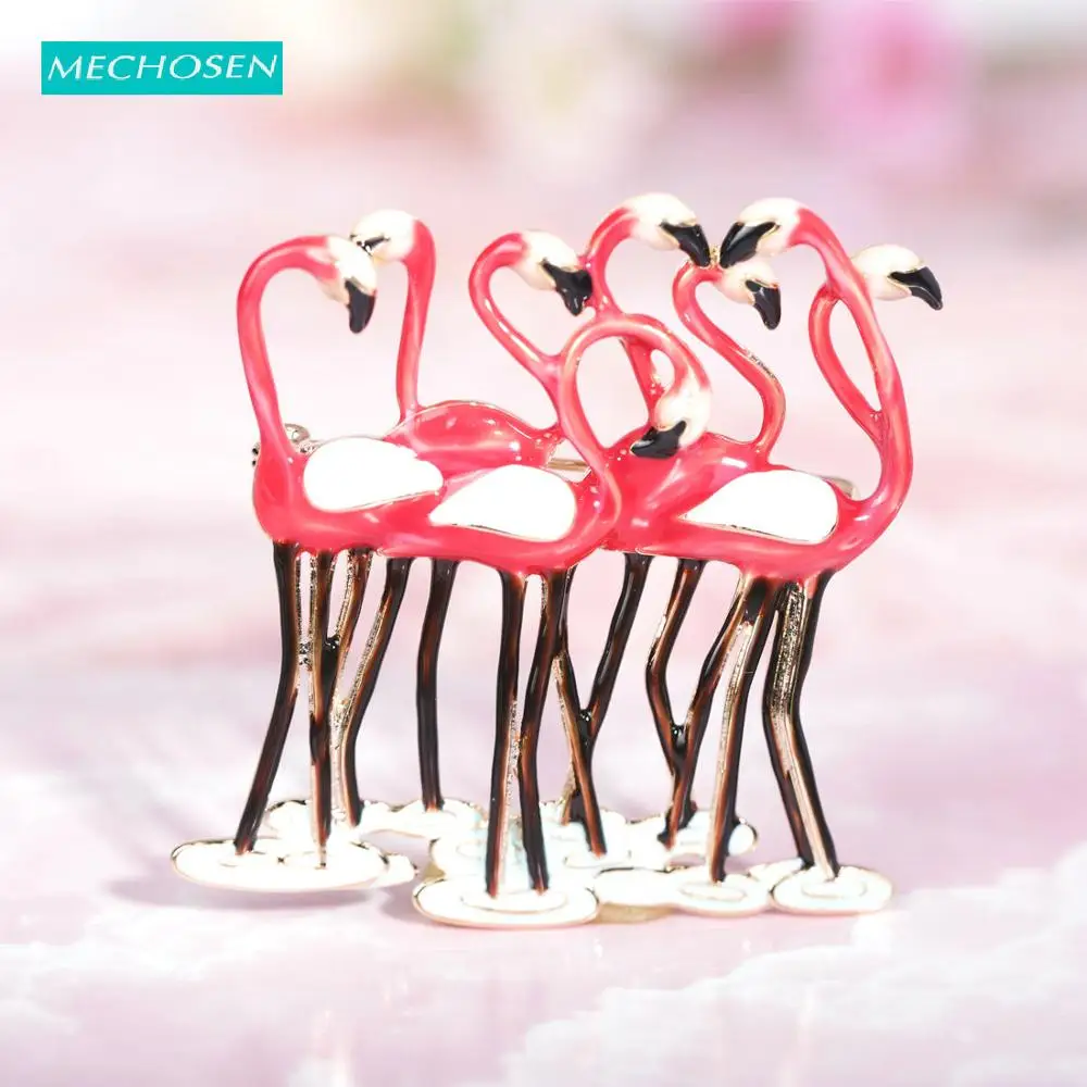 

MECHOSEN Vivid Group Flamingos Brooches Red Enamel Copper Animal Accessories For Women Banquet Coat Collar Dress Sweater Corsage