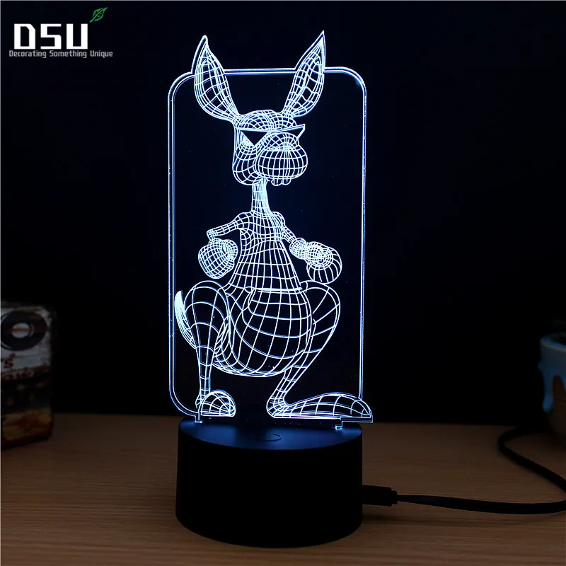 

LED Kangaroos Laser Engrave USB Night Light Color Changing Battery Charge with Touch Control 3D Lamp