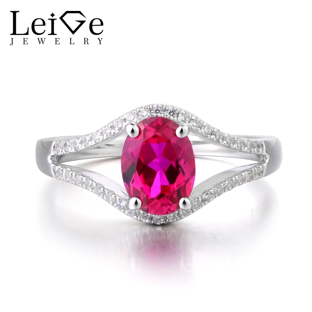 925 Sterling Silver Ruby Ring Red Gemstone July Birthstone Rings for women