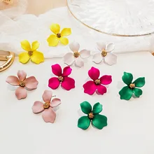 

2018 New Korean Style Spray Paint Big Flower Stud Earrings For Women Fashion Summer Accessories Elegant Sweet Brinco