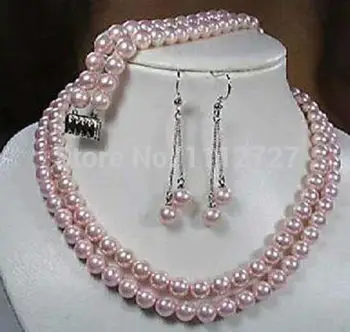 

Jewelry sets 2 rows 8 mm pink SOUTH SEA In the form of shell pearls Chains and necklaces Bracelet Earrings handmade Beads AAA