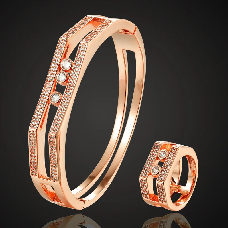 

Lasman jewelry brand rose gold color bangle ring jewelry sets women bridal accessory sets Cubic zircon copper bangle 2201100191