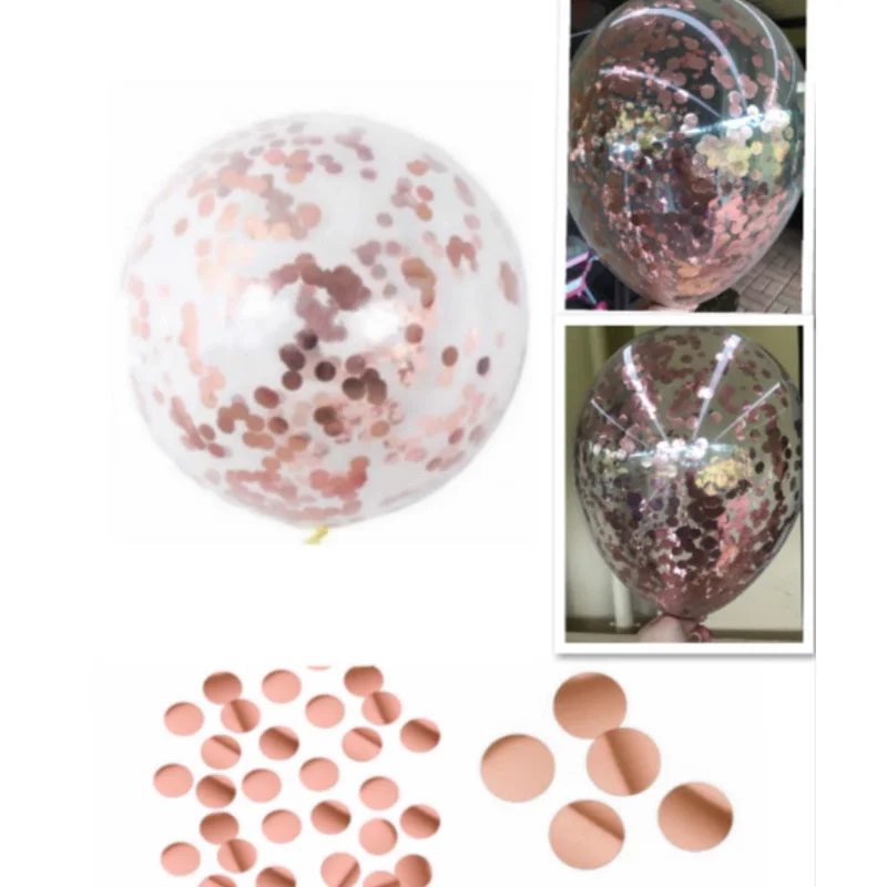 2Pcs 12" Rose Gold Confetti Filled Helium Balloons Birthdays Wedding Party Decor Latex