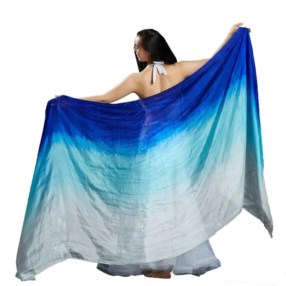Hot selling women cheap belly dance silk veil hand scarves blue