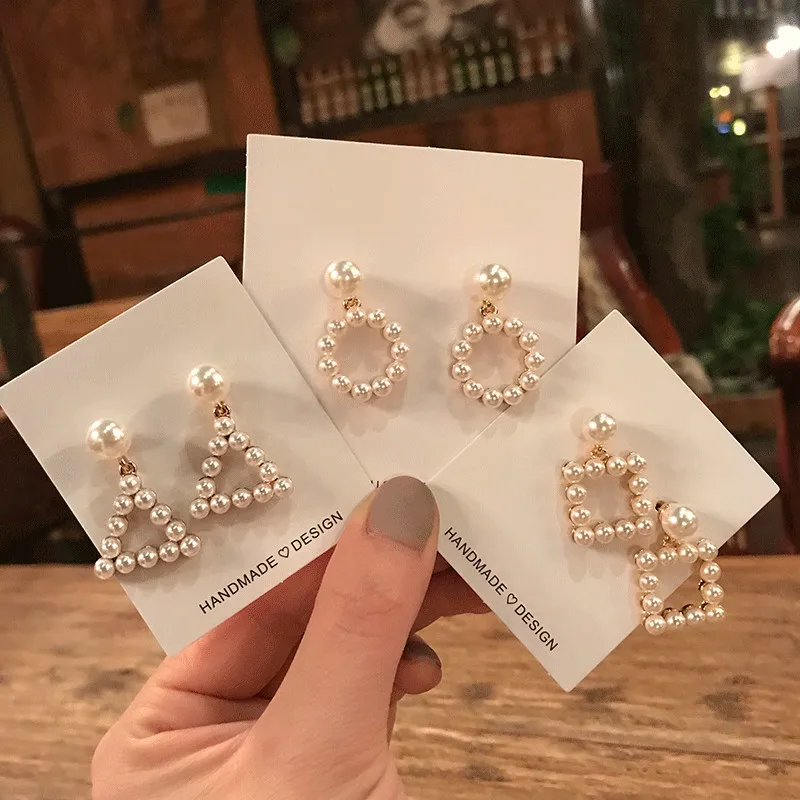 

wing yuk tak Simulated Pearl Korean Earrings For Women Exquisite Geometric Drop Earrings Fashion Jewelry Wholesale