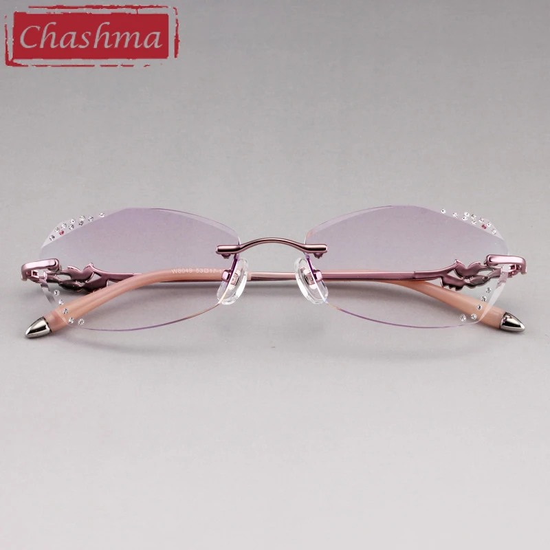 US $27.30 Chashma Designer Eyeglasses Diamond Lady Rimless Alloy Glasses Frame Transparent Stone Lenses Female Prescription Spectacles