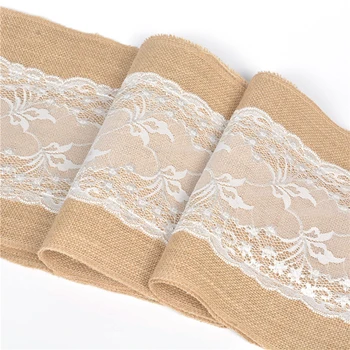 

European Wedding Christmas Jute Burlap Hessian White Lace Table Runner Home Decoration Hotle Tablecloths Table Lines 30X275CM