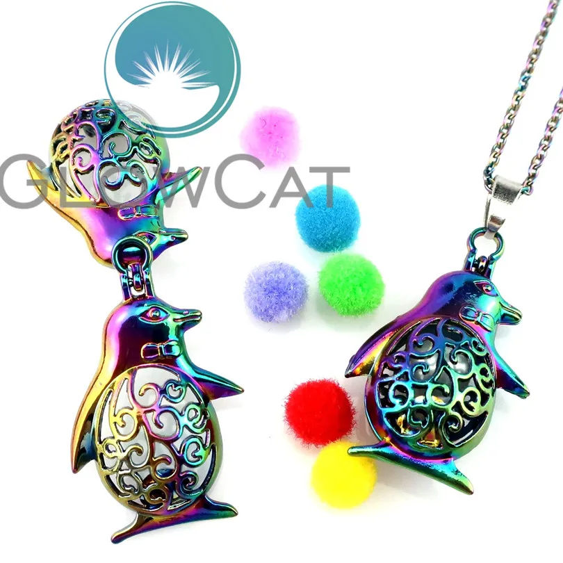 C125 COLORFUL Penguin Baby Cage Locket Charm Necklace 18" Chain C125 COLORFUL Penguin Baby Cage Locket Charm Necklace 18" Chain