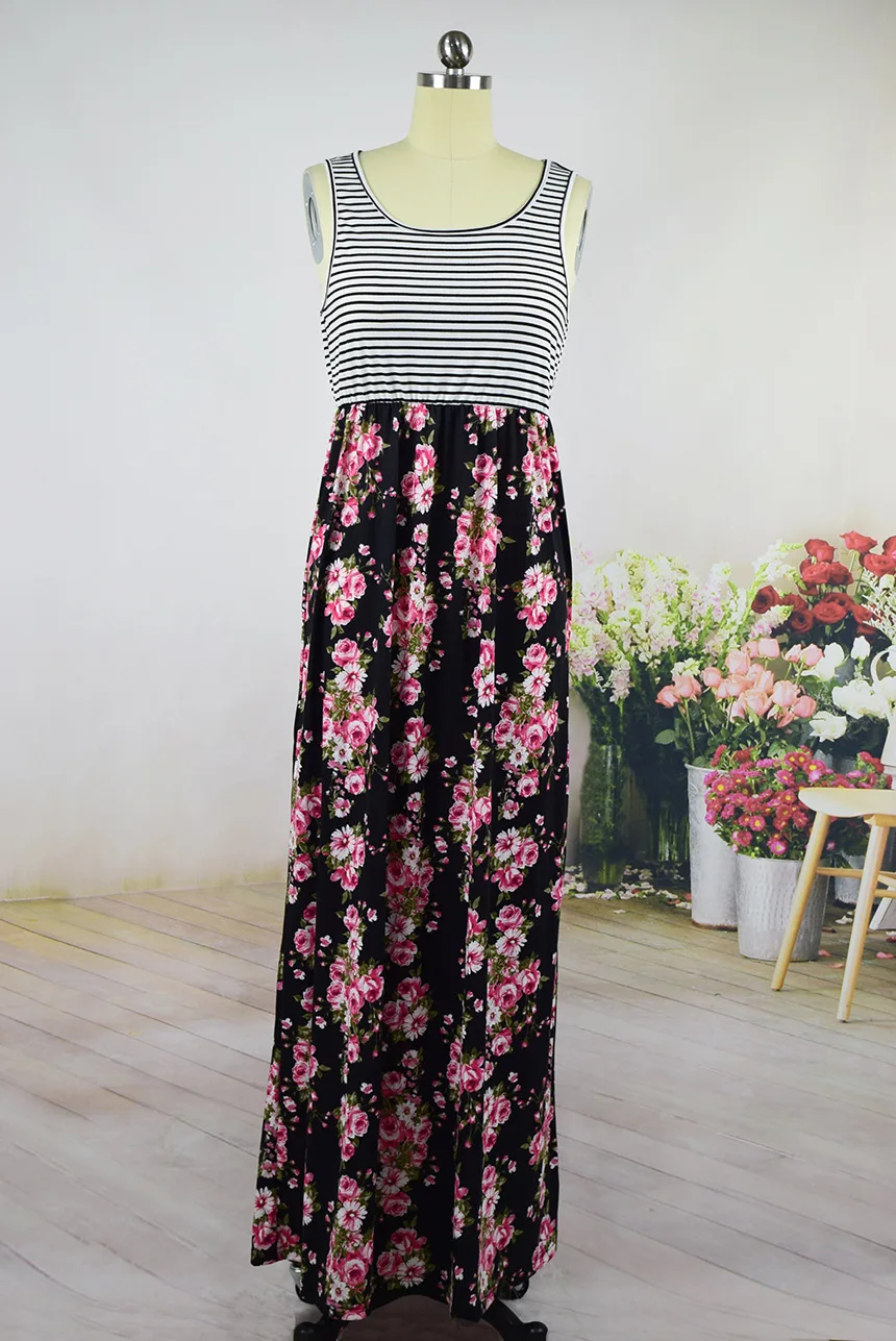 ZOGAA 2019 solid black-and-white mother daughter dresses striped patchwork sleeveless vestidos de fiesta de noche
