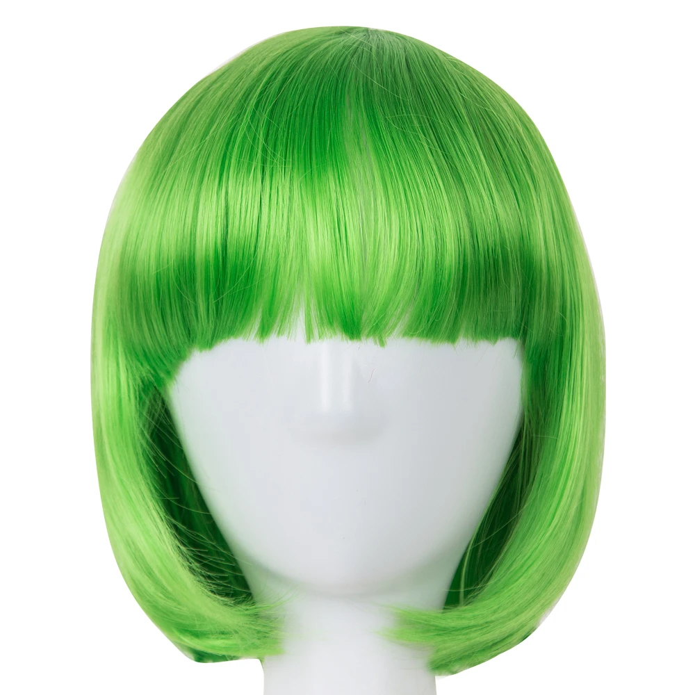 Косплей парик Fei-Show термостойкие короткие волнистые синтетический костюм Хэллоуин Карнавал зеленые волосы плоские челки женские парики