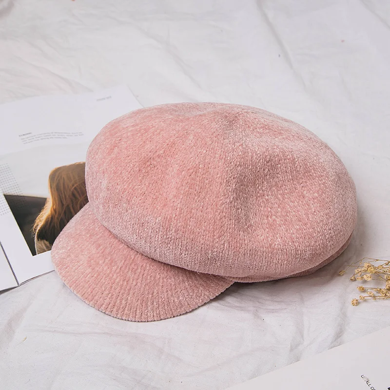 

2018 Brand Soft Flat Hat Cap Women Winter Berets Hat for Women Pink Warm Corduroy Beret Caps Women Hats Newspaper Dome Octagonal