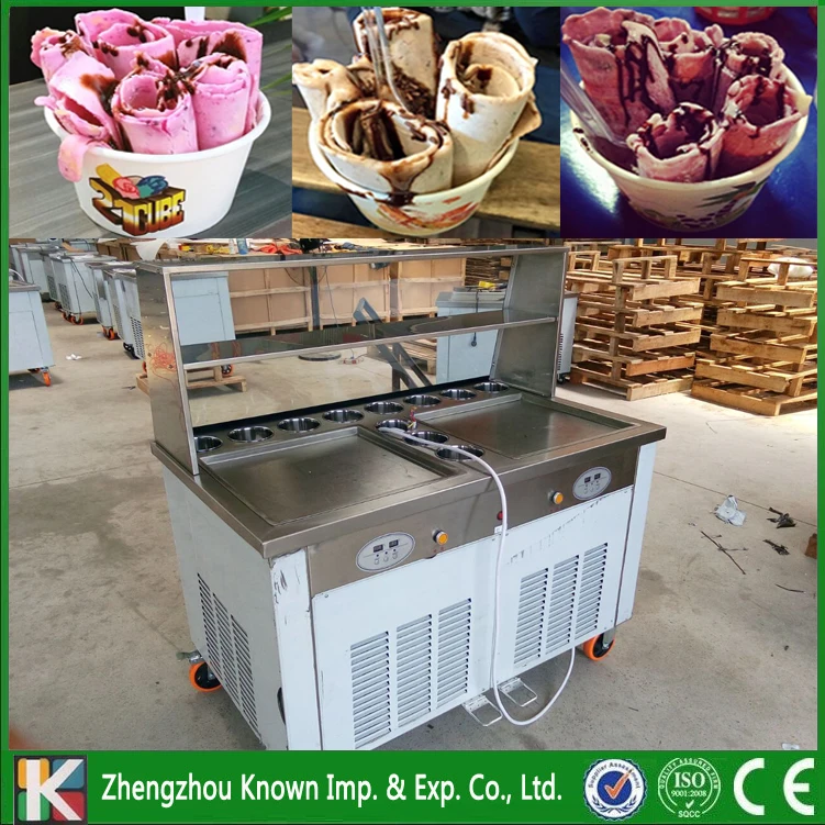 

Promotion! Double big square pans with 11 topping tanks of fried ice cream roll machine (Free shipping by sea)