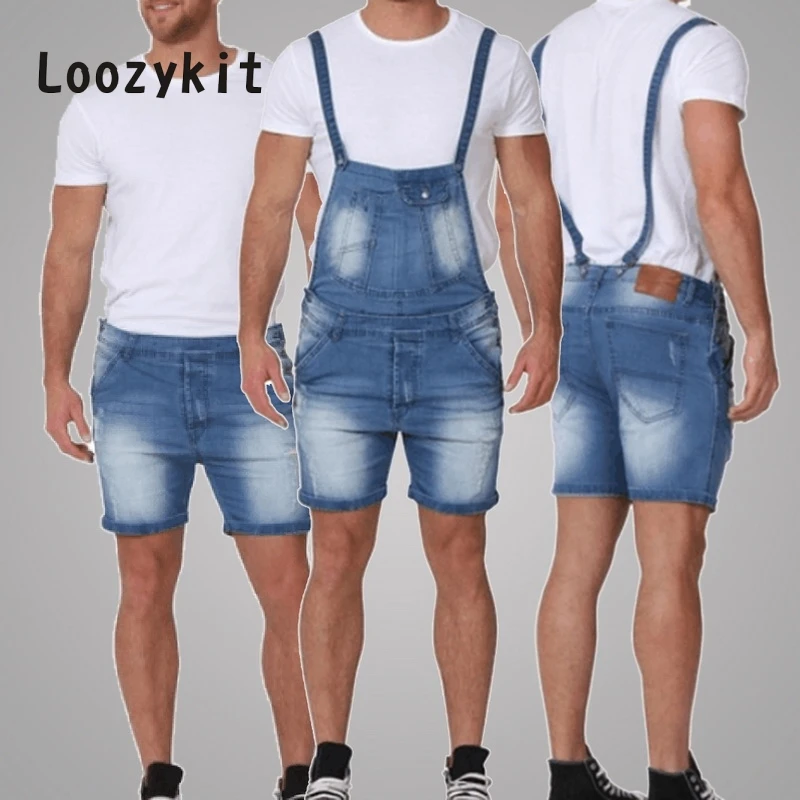LOOZYKIT, летние мужские джинсовые комбинезоны, мужской повседневный спортивный костюм с карманами, короткие джинсовые комбинезоны, pantalon hombre