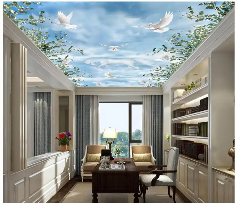 

Custom 3d wallpaper 3d ceiling wallpaper mural Fairy unicorn sky dove ceiling frescoes on the background wall home decoration
