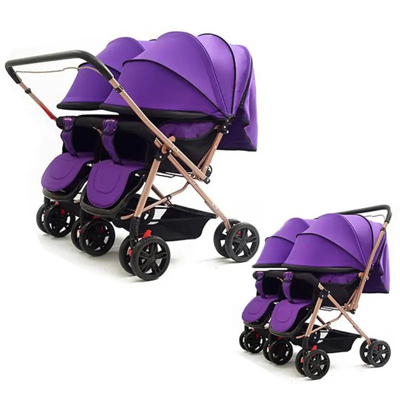  Convertible Push Handle Twins Double Baby Stroller Can Sit Lie Lightweight Double Stroller Pram Bab