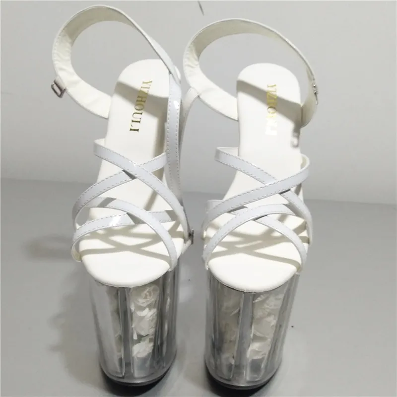 20cm Dance white flower wedding shoes women motorcycle high heel shoes dress pole dancing sandals Dance Shoes