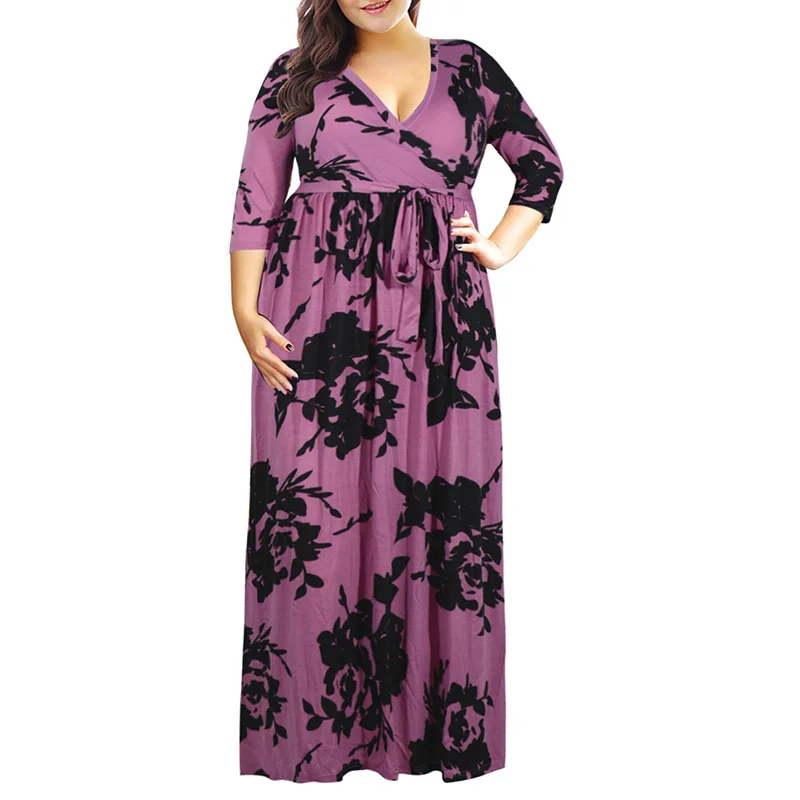Большой размер 9XL толстых мм женское платье с принтом элегантные длинные платья с рукавом семь размера плюс женская одежда 9xl вечернее платье vestidos