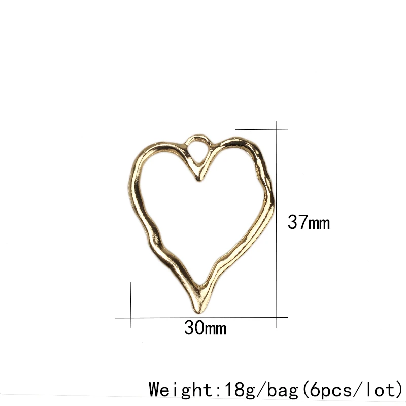 37*30 мм 6 шт./лот цинковый сплав золотые шармы в форме полого сердца кулон для DIY Ювелирные изделия изготовление сережек аксессуары