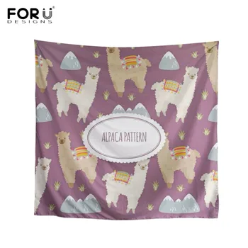 

FORUDESIGNS Woman Spring/Autumn Square Scarf Funny Cartoon Animal Alpaca Printed Headbands Hair Accessories Bandanas Neckerchief