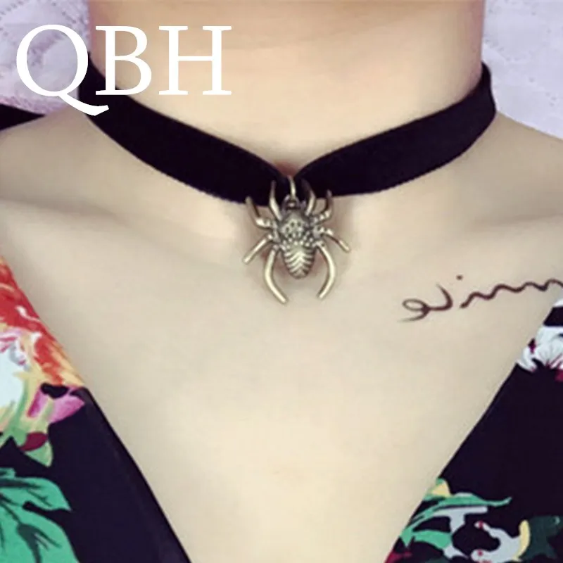 

N243 New Fashion Steampunk Gothic Vintage Velvet Punk Rock Spider Pendant Chokers Necklace for Women Jewelry Girl Chain Clavicle