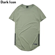 Темная икона, сплошной цвет, боковая молния, круглый подол, хип-хоп футболка, мужская, лето, удлиненная простая футболка, Мужская удлиненная футболка, рубашки