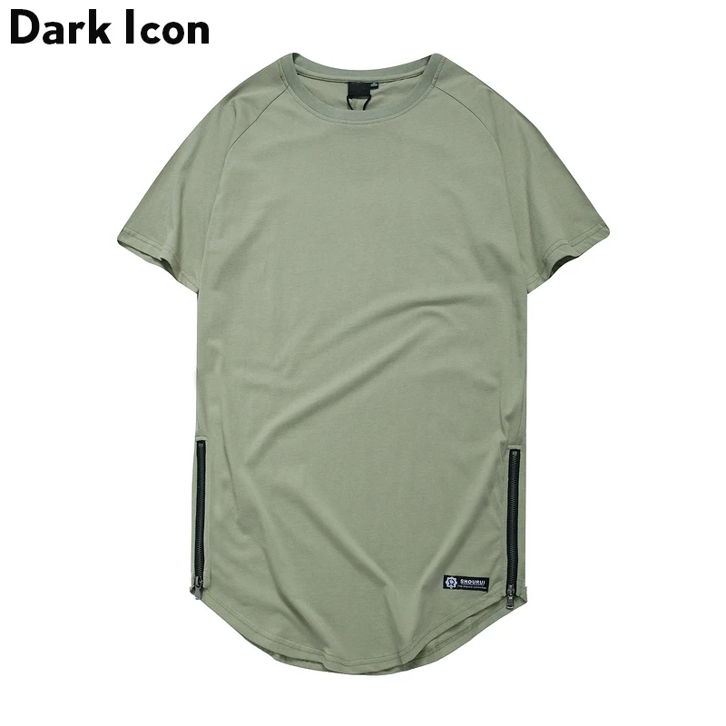 

DARK ICON Solid Color Side Zipper Round Hemline Hip Hop T-shirt Men 2019 Summer Extended Plain Tshirt Men Longline Tee Shirts