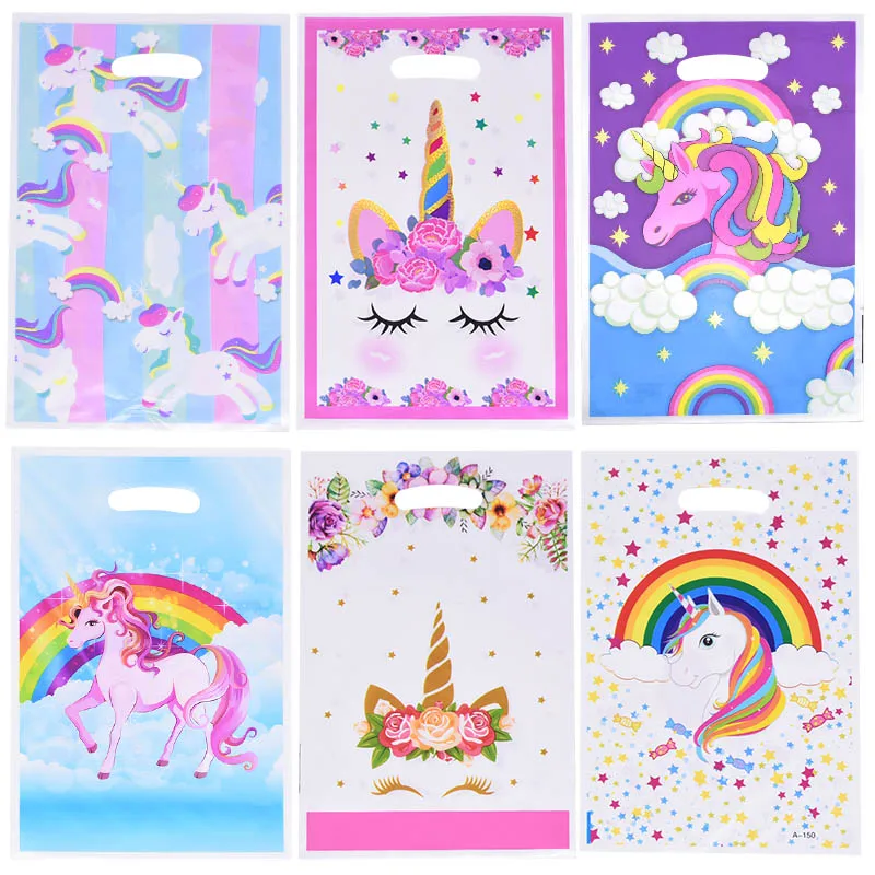 

10pcs/lot Unicorn Plastic Gift Bags Candy Bag Flamingo Bag for Kids Birthday Party Favors Children Theme Gift Wedding Decoration