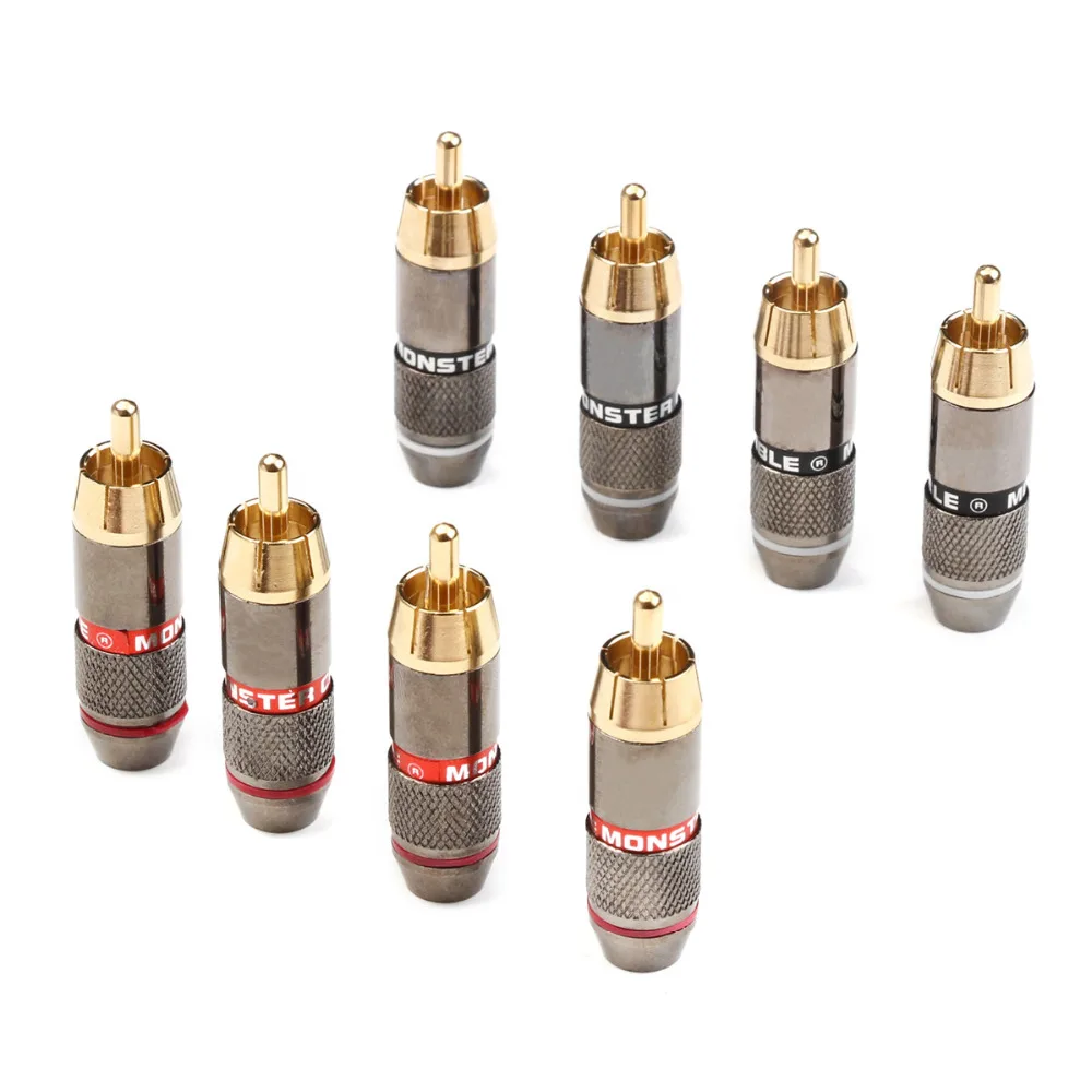 

12pcs Double Self-Locking Pailccs Monsters RCA Gold Plated Copper Banana Plug Lotus Audio Connector for Wire Adapter Connector