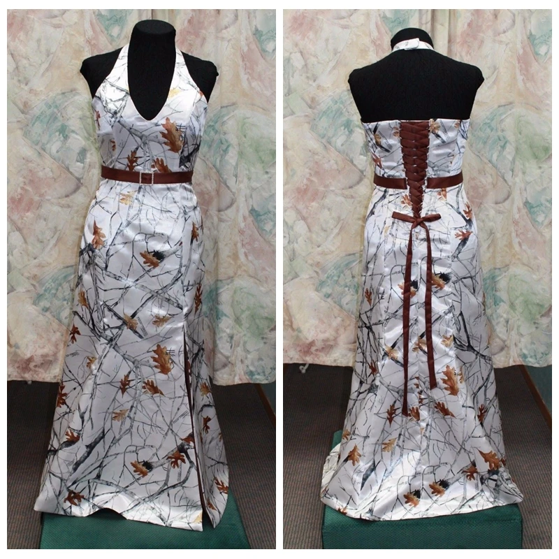 

Halter Mermaid Camo Wedding Dresses Camouflage Real Tree Snowfall Bridal Gowns 2019 Lace Up Back Formal Vestidos De Mariee