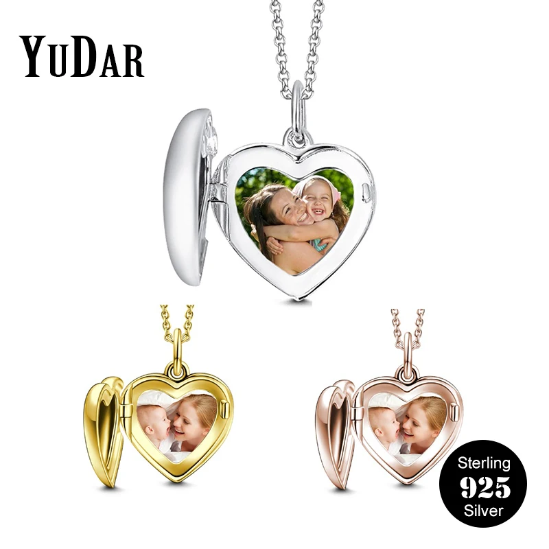 

Heart Locket Photo Pendant Necklace 925 Sterling Silver Personalized Engravable Name Necklaces Gifts for Family Girls YDS-1090