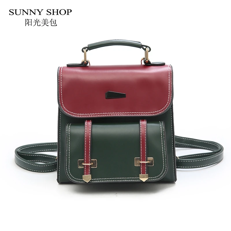 

SUNNY SHOP Vintage Designer Square Women Backpack PU Leather Female Bagpack Korean School Bags for Teenage Girls Spanish Style