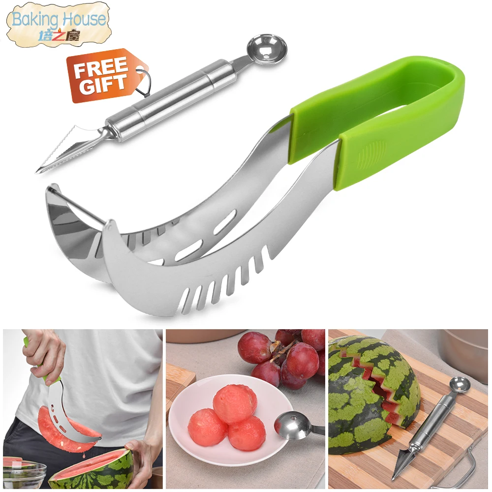 2Pcs/set Stainless Steel Watermelon Slicer Melon Cutter Knife Corer