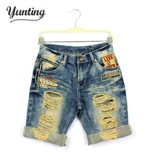 Для мужчин для женщин для любовников свободные с манжетами рваные джинсы шорты лето дизайн бойфренд длиной до колена короткие джинсы комбинезоны