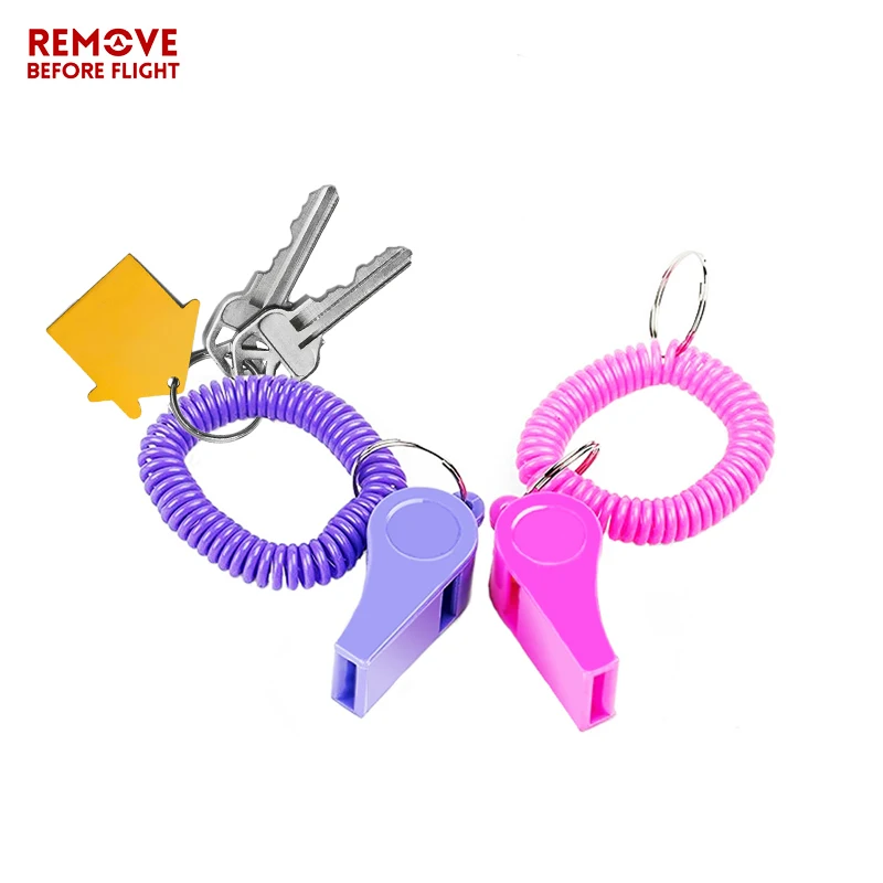 

Colored Whistle Spring Coil Wristband Keychain Spiral Bracelet and Keychain Whistles Stretchy Elastic Coil Spring Bracelets