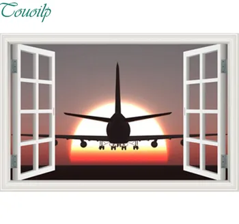 

Touoilp Diamond painting Landscape Airplane cross stitch square round Wall Sticker Window View Blue Sky Home Decor Living Room