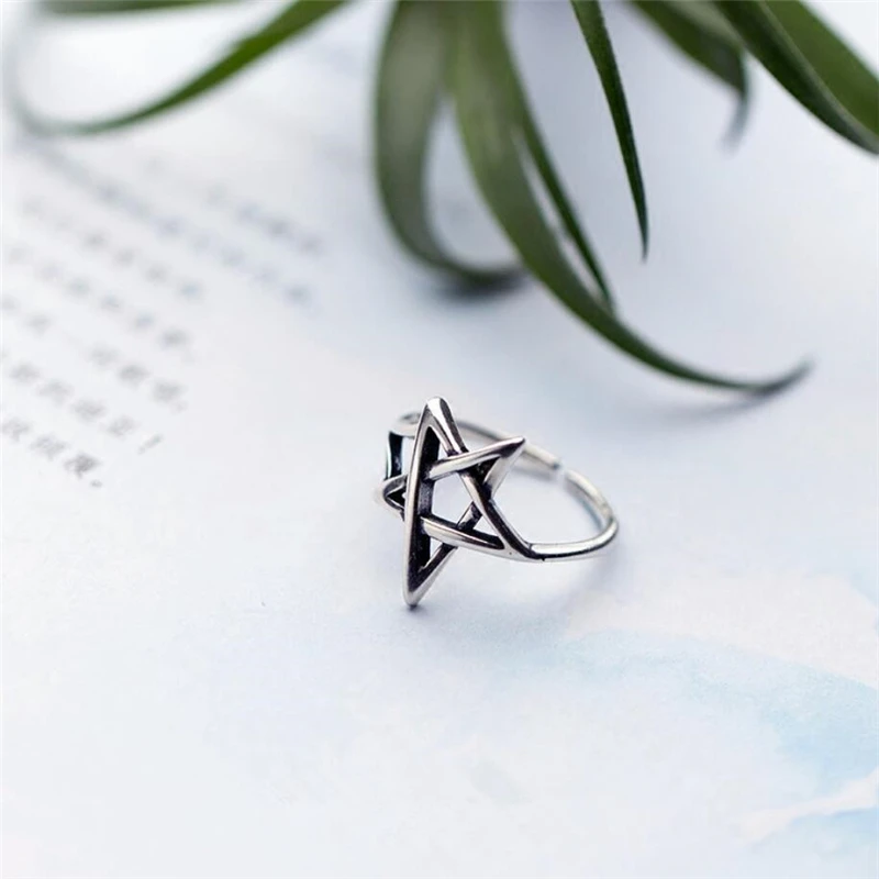 

Sole Memory Openwork Star Geometry Retro Thai Silver Cute Personality 925 Sterling Silver Female Resizable Opening Rings SRI331