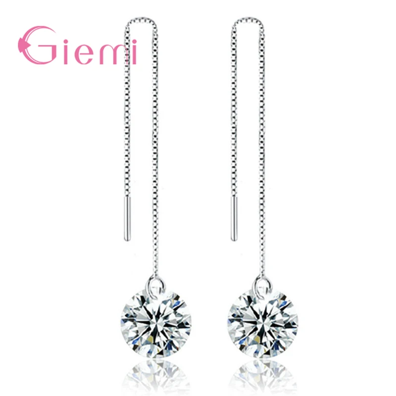 

Shining CZ 925 Sterling Silver Long Tassel Earrings Jewelry Clear Cubic Zirconia For Woman Bridal Wedding High Quality