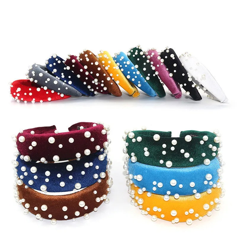

2019 New Fashion Thick Velvet Women Headband Hair Accessories Head Band Fashion Headwear Big Small Pearl Hairbands For Woman