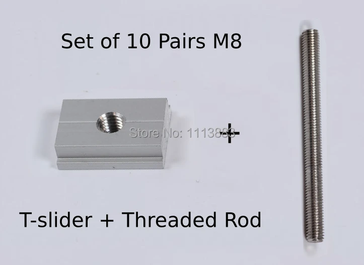 

20PCS Set (10 Pairs) of T-slider for Standard T-track + Threaded Rod M8 100mm
