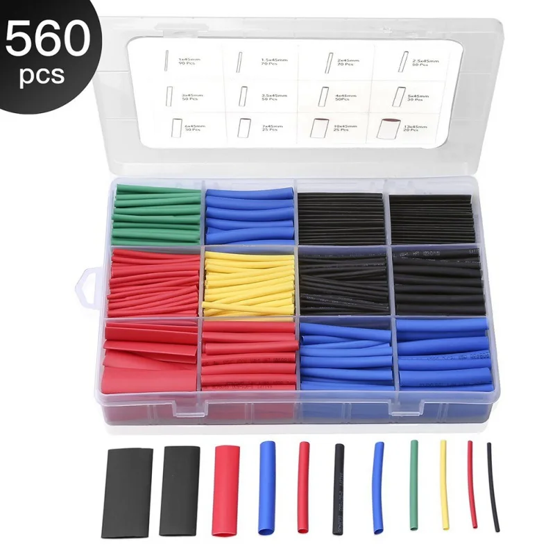 

560 Pcs Heat Shrink Tubing 2:1 Electrical Wire Cable Wrap Assortment Electric Insulation Tube Kit With Box